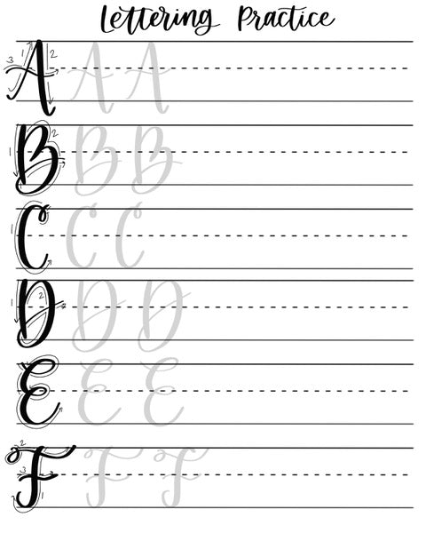 Brush Lettering Practice Sheets