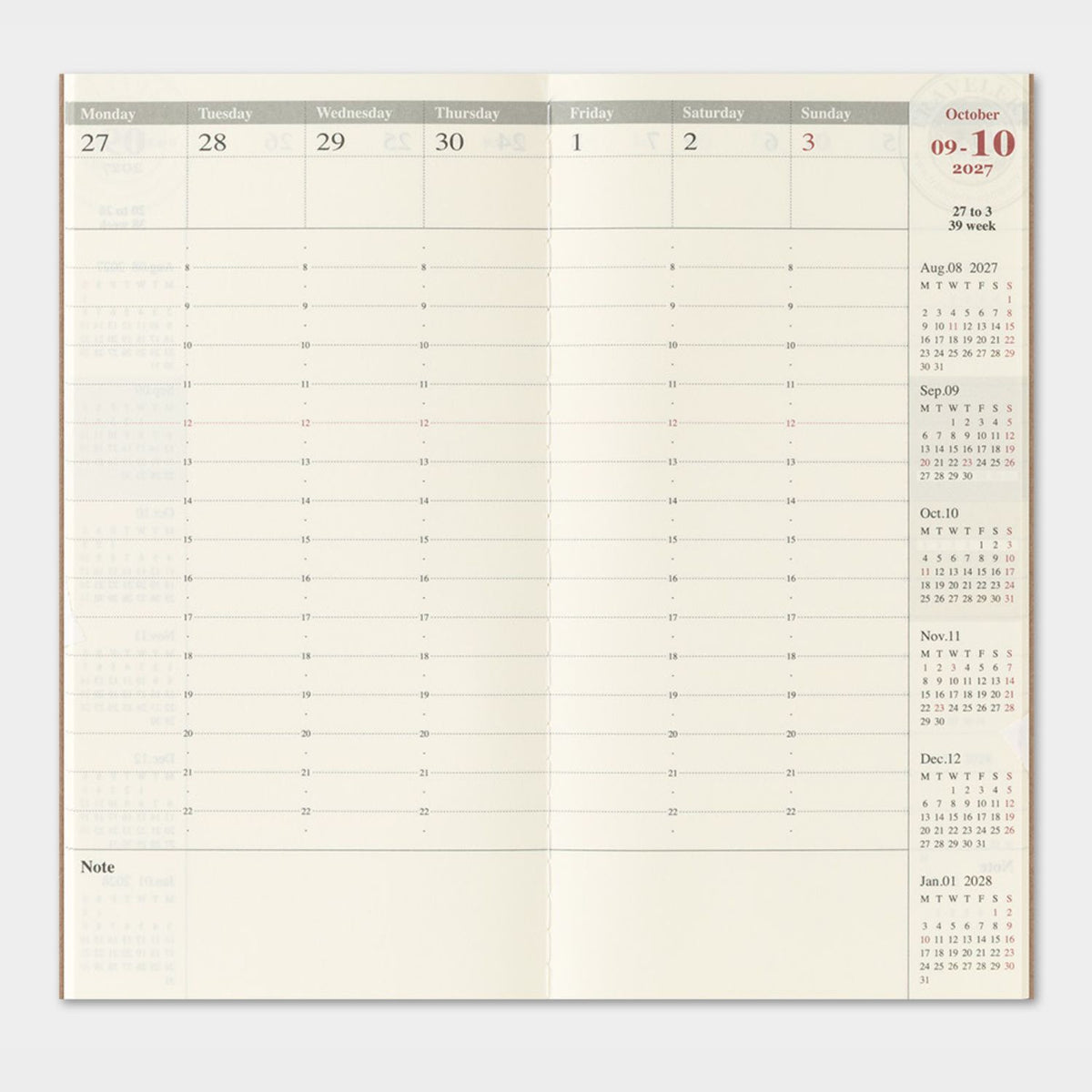 2027 TRAVELER'S DIARY WEEKLY VERTICAL